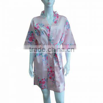 New style floral printing bridal satin robe for wedding