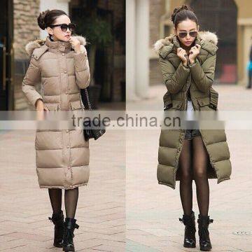 New Fashion Winter Women Down Cotton Long Fur Collar Hooded Coat Jacket Parka