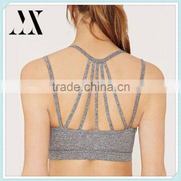 Low impact wholesale strappy back active sport bra removable cups fitness bra bra