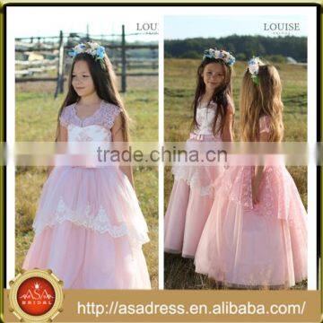 LBFG12 Sweet Mint Pink Crepe Formal Flower Girls Dresses 2016 Teenage Ball Gown Girls Christmas Dresses Formal Party