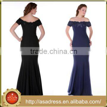 ABI-06 Sheath Floor Length Zipper Back Off the Shoulder Mother of the Bride Dresses with Sequined Short Sleeves