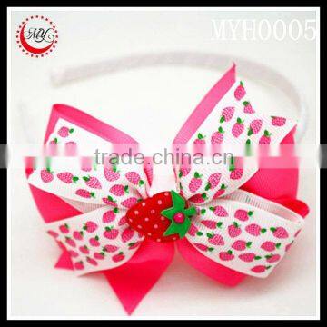 spring&summer strawberry print ribbon bow girls hair band headband