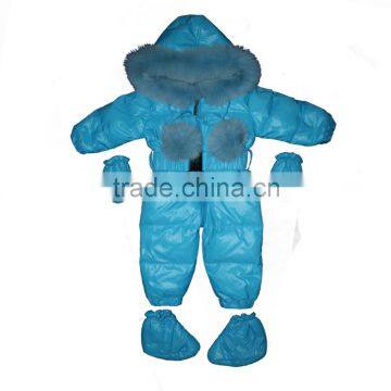 Factory price kids down coat with fox fur hood in winter