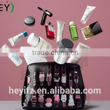 Black Glossy PVC Cartoon Printed Travelling Makeup Bag