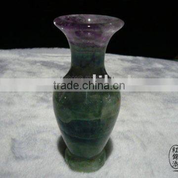 Natural Rock Purple and Green Fluorite Quartz Crystal Vase