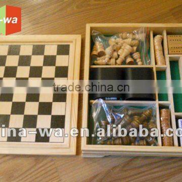 wood board game toy set (chess,checker,dice,domino,playing card)