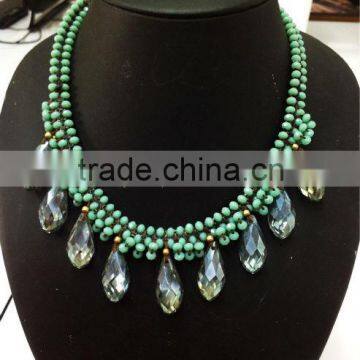 Blue turquoise with Crystal Stone Wax thread necklace