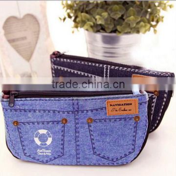 High quality Creative denim shorts big capacity pencil box/ canvas cosmetic bag