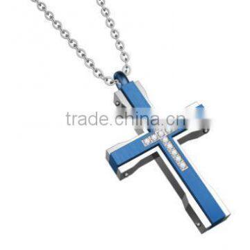 Blue 316L Stainless Steel Jesus Pendant Titanium Cross Pendant for Men photo-3