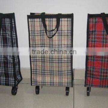 Folding shopping bag on two wheels/Shopping trolley for promotion