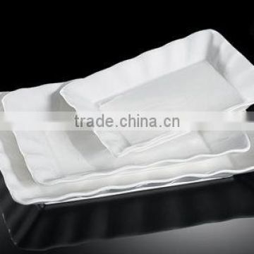 H6083 high quality white porcelain cut-edge rectangle bakeware plate