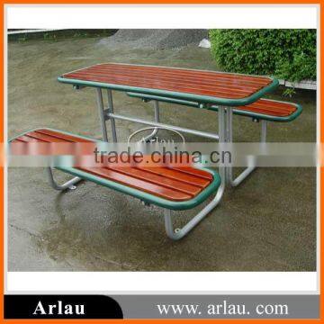 Hot-sale outdoor wood long table chairs with steel frame