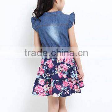 3 Colors Floral Print Kids Jeans Dress photo-4