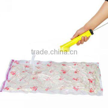 Flat vacuum Storage bag with pump for quilts, bedding and clothes