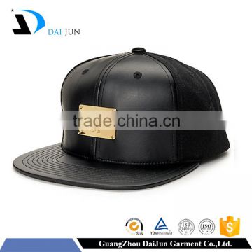 Daijun New Design OEM Hot Sale 100%Cotton Plastic Buckle Black Metal Patch Logo Men Custom Hat With Leather Strap