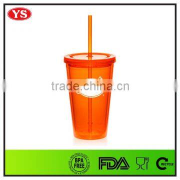 16oz Bpa Free Plastic Beverage to go Tumbler With Straw