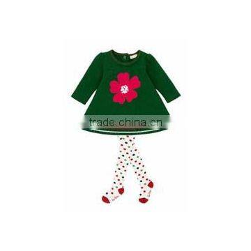 Logo Personalized infant girls green french dress with red green-dots tights factory wholesale kids girl dress