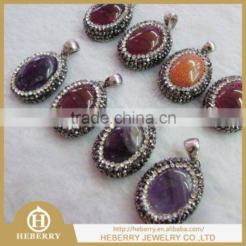 Classic clay agate crystal with rhinestone pendant for women