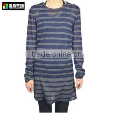 Fashion Ladies Fine Knitted Cashmere Striped Dress, Striped Ladies Well-Designed Knit Dress