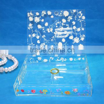 2016 new design screen printing and UV printing on acrylic, custom rectangle clear acrylic box with printing for storage