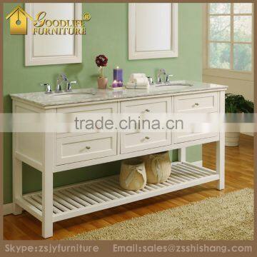 White Color 72 Inch Solid Wood Bathroom Double Vanity With Carrara Marble