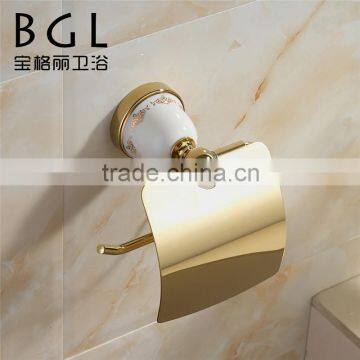 BAOGELI 2015 11733 Wall Mounted for Bathrooms Accessories Brush Gold Finishing With Lid Toilet Paper Holder photo-2