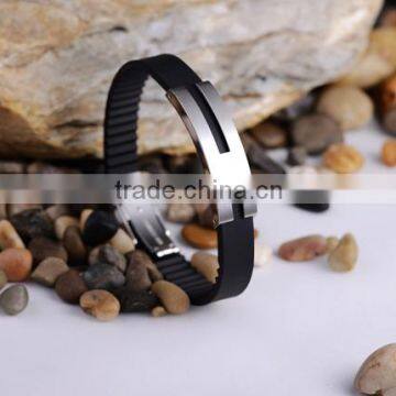 Men's Stainless Steel Rubber Bracelet Wrist Rectangular Polished Fashion Punk Rock Silver Black