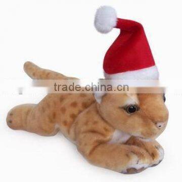 high quality factory wholesale realistic christmas plush grovel lion with christmas cap