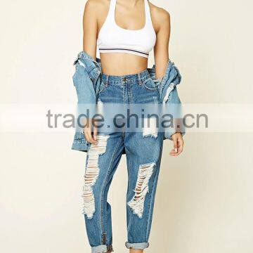 Distressed Mom Jeans new model jeans pants for Woman