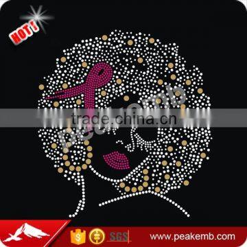 Cancer Afro Girl Design Rhinestone Heat Transfers Iron On Wholesale