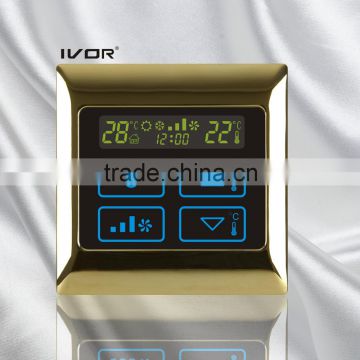 Good Quality IVOR Central Air-Conditioner Thermostat Digital AC Thermostat Switch SK-AC2000T Bright Gold Metal Frame