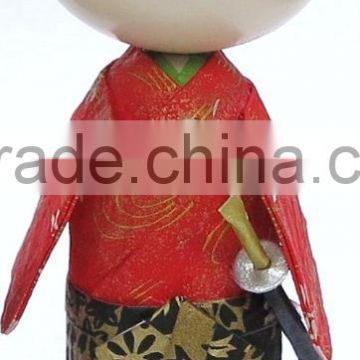 Samurai Japanese Warrior Kokeshi Doll Wood and Mino Washi Paper