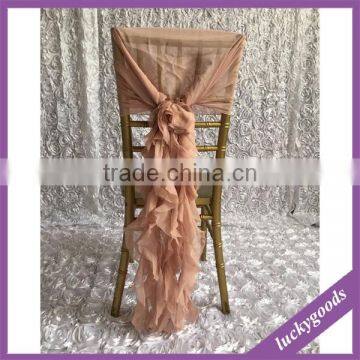 Fashionable Design Cheap Pink Chiffon Ruffled Wedding Chair Covers photo-5