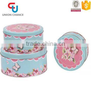 Hot Sale 3PCS Round Storage Tin Box Set with Nice Designs