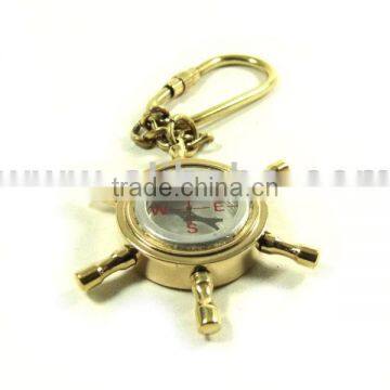 Nautical Brass Wheel Compass Keychain