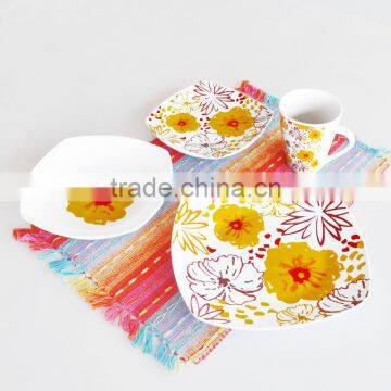 16pcs square shape porcelain dinnerware set,pure porcelain square dinner set,square shape dinnerware set with decal