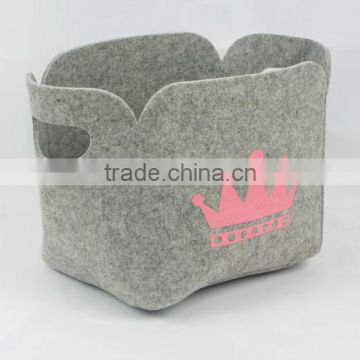 Grey Felt Storage Basket With Twin Handles