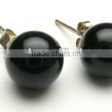 10mm round black onyx earring with 925 silver stud