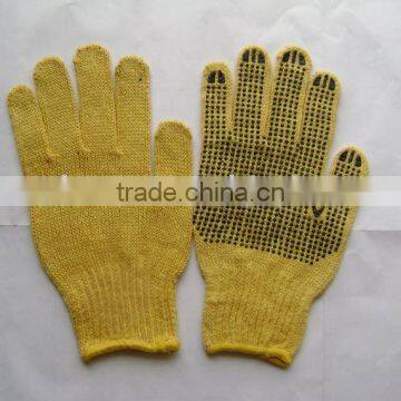 Yellow cotton string knitted seamless glove