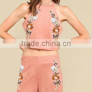 Two Piece Set Women Outfits 2017 With Embroidered Tank Top and Short photo-3