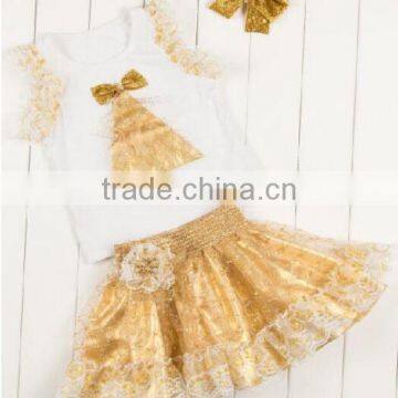 2016 Wholesale and Factory Price Golden Childhood Tutu Set With Golden Headband and Pleated the Flowers for Baby Gilrs photo-3