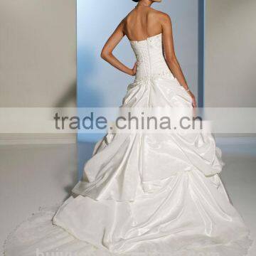 New High Quality Sleeveless Ball Gown Taffeta White Wedding Dress photo-2