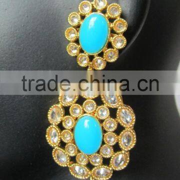 BLUE FEROZA Gold Plated DANGLER Earrings photo-3