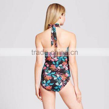 Womens Summer Floral V Neck One Piece Swimsuit Customize Multi Colored Swimming Suit Polyester Spandex Perfect Material Finish photo-6