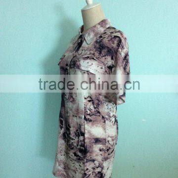 China Factory Cheap Woven Garment Custom Longline Fashion Woman Short Sleeve Latest Blouse Design 2016 photo-3