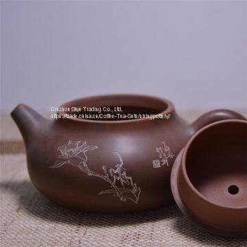 Flower Hand Carving Tea Pot With Ceramic Side Handle photo-2