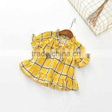 S33567W Baby Kids Little Girls Tops Short Sleeve Shirts Blouse Ruffle Plaid Cotton Shirts photo-3