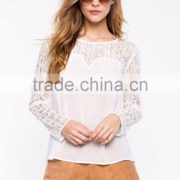Contrast Solid Body Sweetheat Hem White Lace Blouse,women Crocheted Blouses photo-2