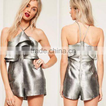 Guangzhou Supplier Fashion silver double layer halter romper women summer sexy playsuit for wholesale