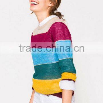 Hot Selling Rainbow Colorful Striped Pattern Cashmere Sweater Designs for Women photo-3